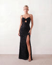 Sequined Maxi Dress Women Formal Sweetheart Side Slit Low Back