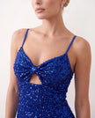 Sequined Maxi Dress Women Formal Sweetheart Side Slit Low Back