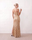 Sequined Maxi Dress Women Formal Sweetheart Side Slit Low Back