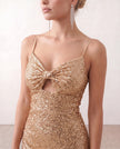 Sequined Maxi Dress Women Formal Sweetheart Side Slit Low Back