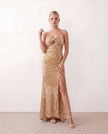 Sequined Maxi Dress Women Formal Sweetheart Side Slit Low Back