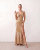 Sequined Maxi Dress Women Formal Sweetheart Side Slit Low Back