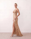 Sequined Maxi Dress Women Formal Sweetheart Side Slit Low Back