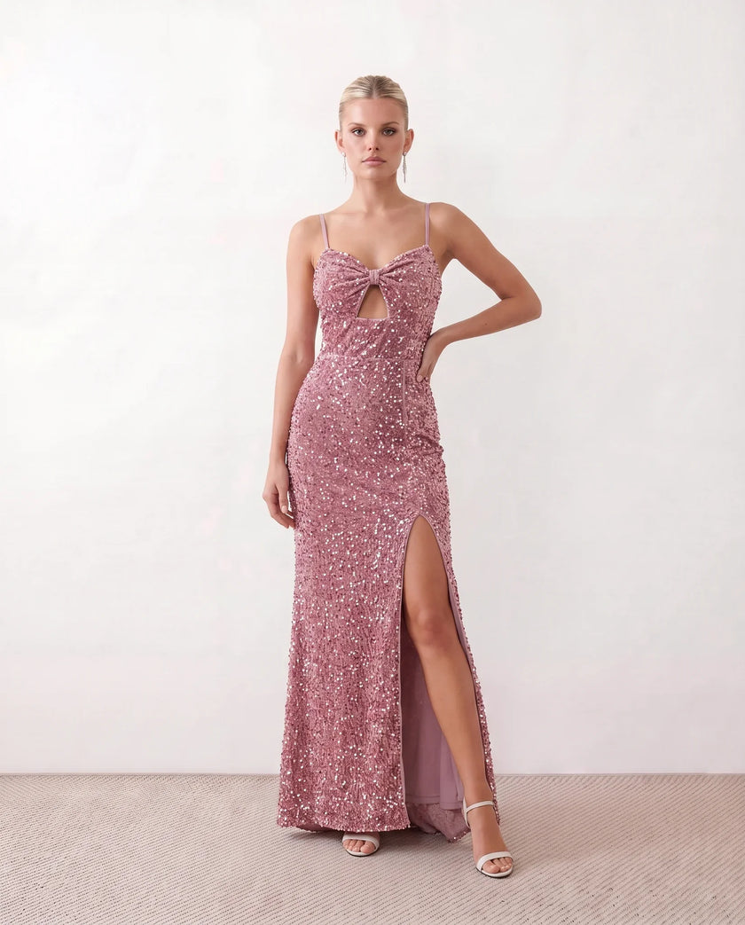 Sequined Maxi Dress Women Formal Sweetheart Side Slit Low Back