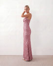 Sequined Maxi Dress Women Formal Sweetheart Side Slit Low Back