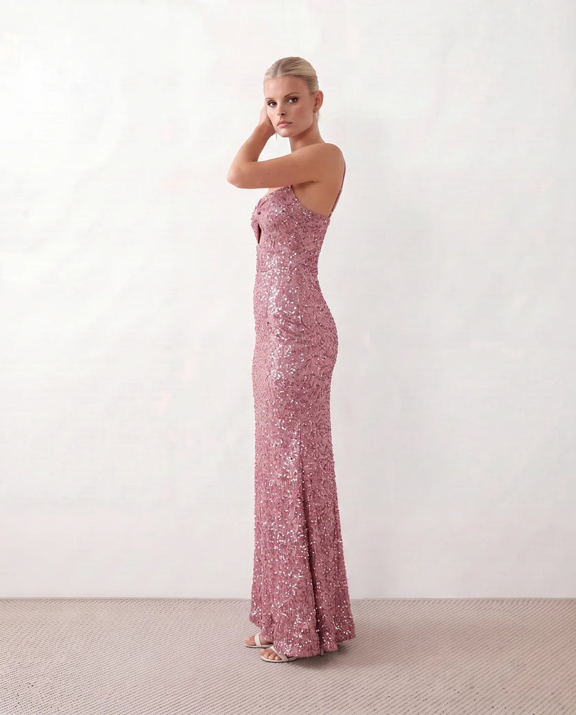 Sequined Maxi Dress Women Formal Sweetheart Side Slit Low Back