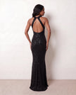 Sequin Maxi Dress Women Halter Open Back Mermaid Formal