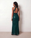 Sequin Maxi Dress Women Halter Open Back Mermaid Formal