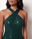 Sequin Maxi Dress Women Halter Open Back Mermaid Formal