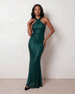 Sequin Maxi Dress Women Halter Open Back Mermaid Formal