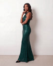 Sequin Maxi Dress Women Halter Open Back Mermaid Formal