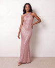 Sequin Maxi Dress Women Halter Open Back Mermaid Formal