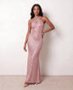Sequin Maxi Dress Women Halter Open Back Mermaid Formal