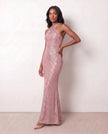 Sequin Maxi Dress Women Halter Open Back Mermaid Formal
