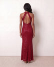 Sequin Maxi Dress Women Halter Open Back Mermaid Formal