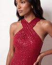 Sequin Maxi Dress Women Halter Open Back Mermaid Formal
