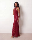 Sequin Maxi Dress Women Halter Open Back Mermaid Formal