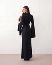 Glossy Maxi Dress Women Formal Corset Lace-Up Back Long Sleeve