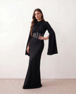 Glossy Maxi Dress Women Formal Corset Lace-Up Back Long Sleeve