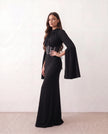 Glossy Maxi Dress Women Formal Corset Lace-Up Back Long Sleeve