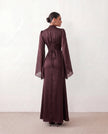 Glossy Maxi Dress Women Formal Corset Lace-Up Back Long Sleeve