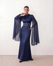 Glossy Maxi Dress Women Formal Corset Lace-Up Back Long Sleeve