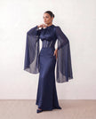 Glossy Maxi Dress Women Formal Corset Lace-Up Back Long Sleeve
