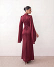 Glossy Maxi Dress Women Formal Corset Lace-Up Back Long Sleeve