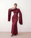 Glossy Maxi Dress Women Formal Corset Lace-Up Back Long Sleeve