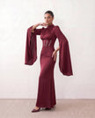 Glossy Maxi Dress Women Formal Corset Lace-Up Back Long Sleeve