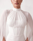 Glossy Maxi Dress Women Formal Corset Lace-Up Back Long Sleeve