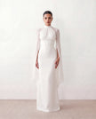 Glossy Maxi Dress Women Formal Corset Lace-Up Back Long Sleeve