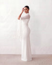Glossy Maxi Dress Women Formal Corset Lace-Up Back Long Sleeve