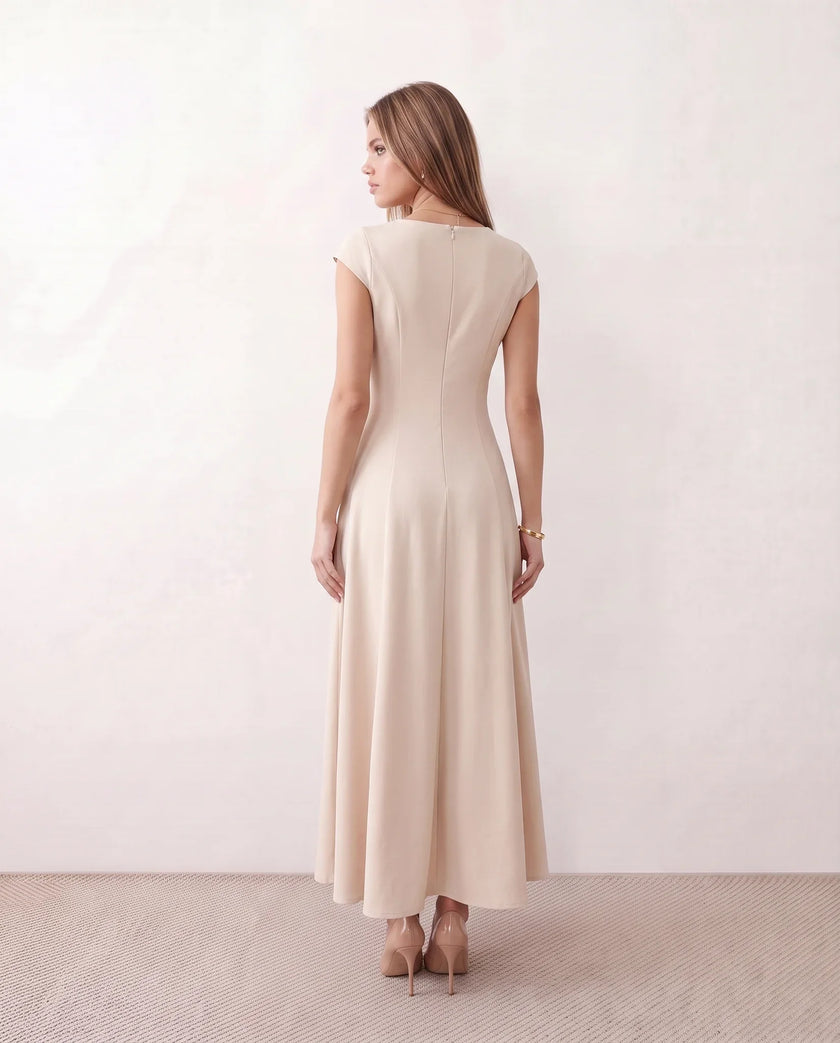 A-Line Midi Dress Women Square Neck Cap Sleeve Cocktail