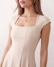 A-Line Midi Dress Women Square Neck Cap Sleeve Cocktail