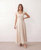 A-Line Midi Dress Women Square Neck Cap Sleeve Cocktail
