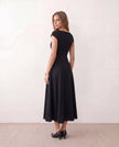 A-Line Midi Dress Women Square Neck Cap Sleeve Cocktail