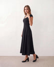 A-Line Midi Dress Women Square Neck Cap Sleeve Cocktail