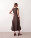 A-Line Midi Dress Women Square Neck Cap Sleeve Cocktail