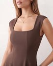 A-Line Midi Dress Women Square Neck Cap Sleeve Cocktail