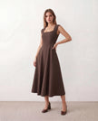 A-Line Midi Dress Women Square Neck Cap Sleeve Cocktail