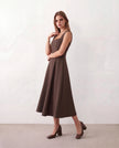 A-Line Midi Dress Women Square Neck Cap Sleeve Cocktail