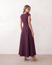 A-Line Midi Dress Women Square Neck Cap Sleeve Cocktail
