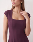 A-Line Midi Dress Women Square Neck Cap Sleeve Cocktail