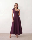 A-Line Midi Dress Women Square Neck Cap Sleeve Cocktail