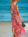Pink chiffon V-neck maxi dress for women by FJØRNA, flowing silhouette with elegant drape and sleeveless design.