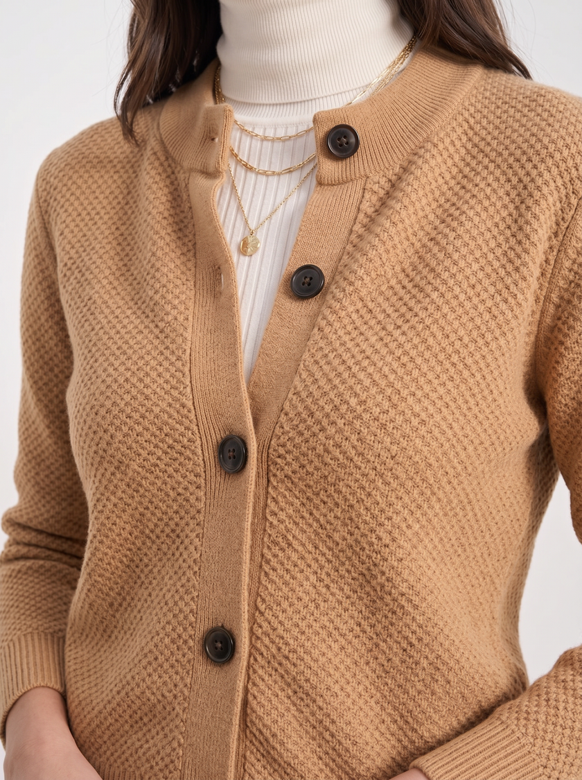 Sweater Women Button-Up Stand Collar Viscose Blend