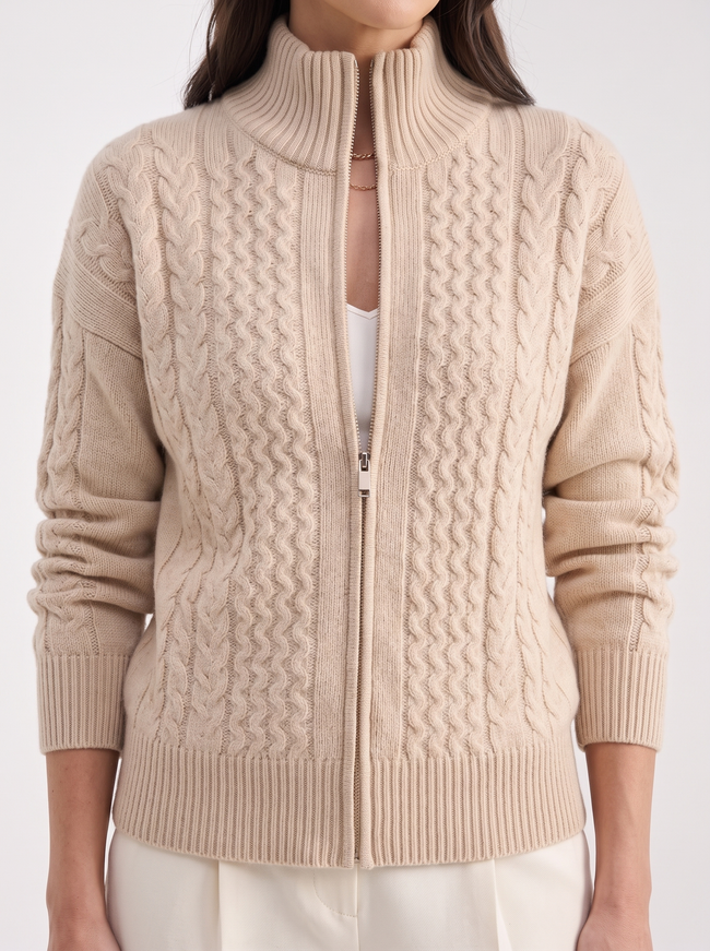 Cardigan Women Wool High Neck Zip Front Quiet Luxury