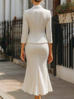 FJØRNA textured buttoned blazer and midi skirt set for ladies, stylish dress suit with tailored fit and elegant design.