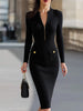 FJØRNA zip-front ribbed knit pencil midi dress, summer business dress with a fitted silhouette and ribbed texture.